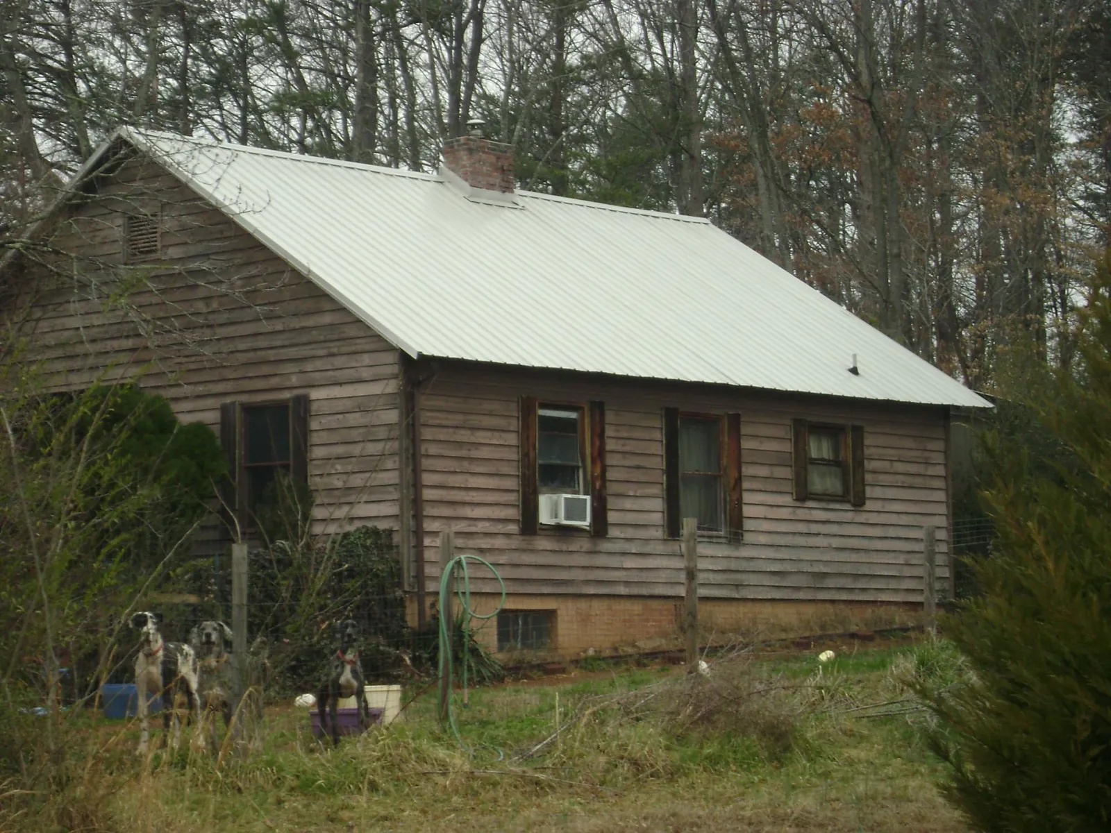 White metal roof on an old wood sided farmhouse, from a Asphalt Shingle Roof Repair job in Durant